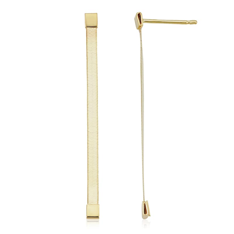 14k Yellow Gold Herringbone Earrings (1.65 inches long)
