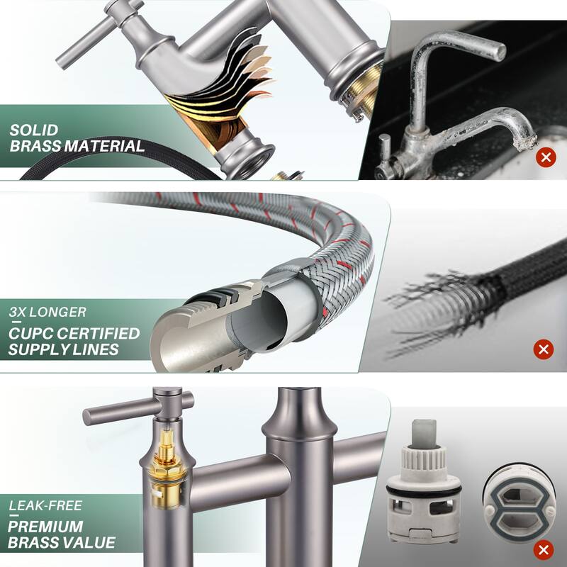 WOWOW Double Handle Pull Down Sprayer Bridge Kitchen Faucet