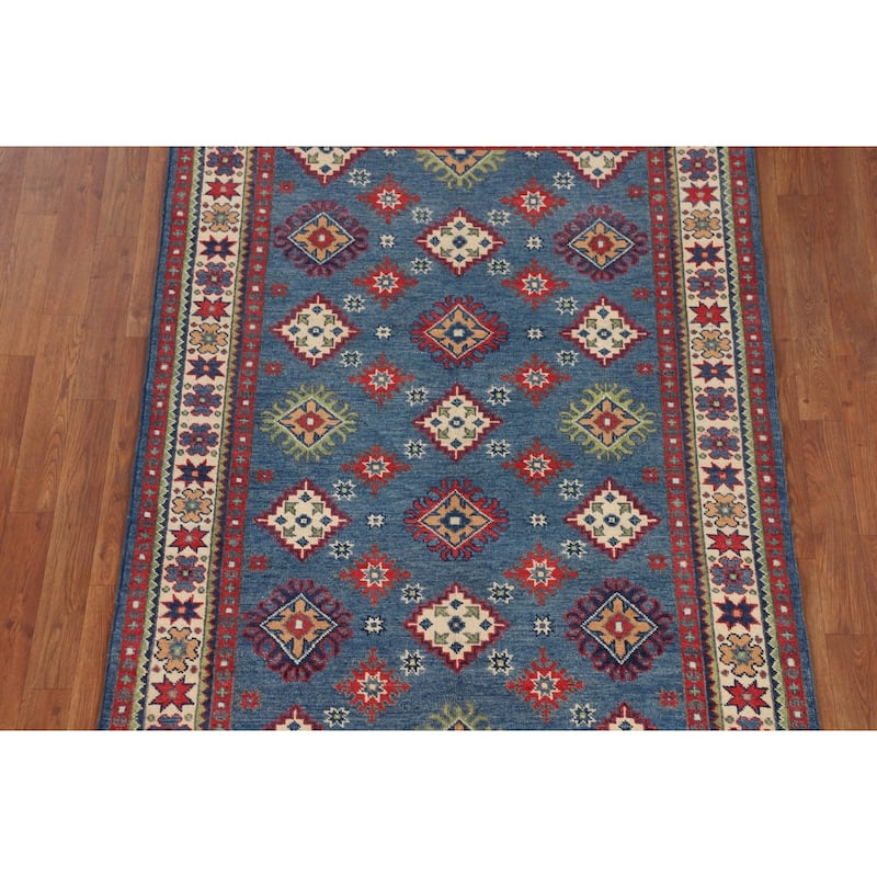 Traditional Blue Kazak Area Rug Handmade Oriental Wool Carpet - 4'1" x 6'0"