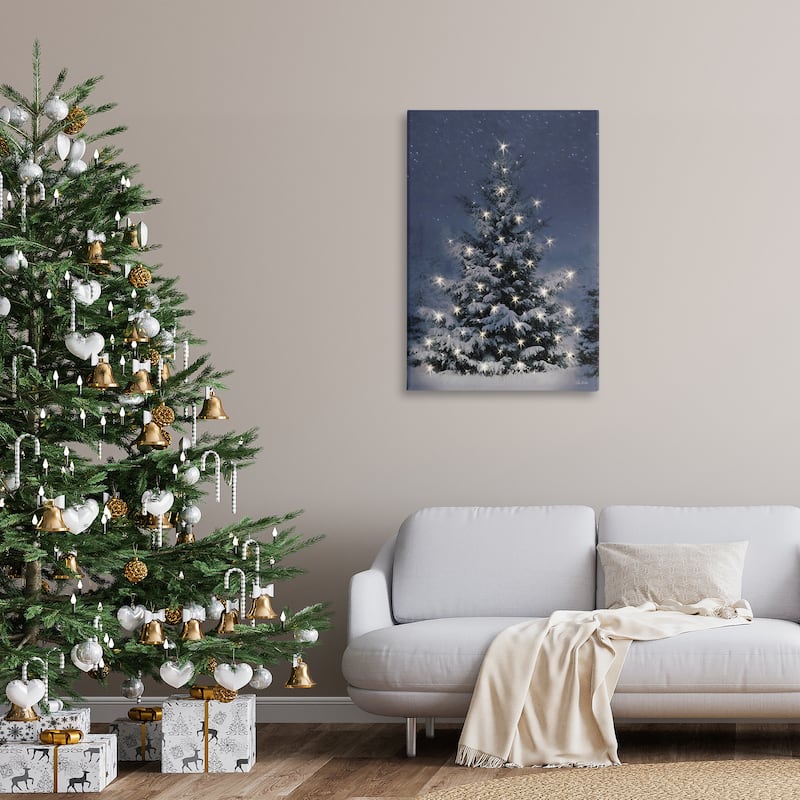 Stupell Snowy Nighttime Christmas Tree Canvas Wall Art Design By Lori Deiter