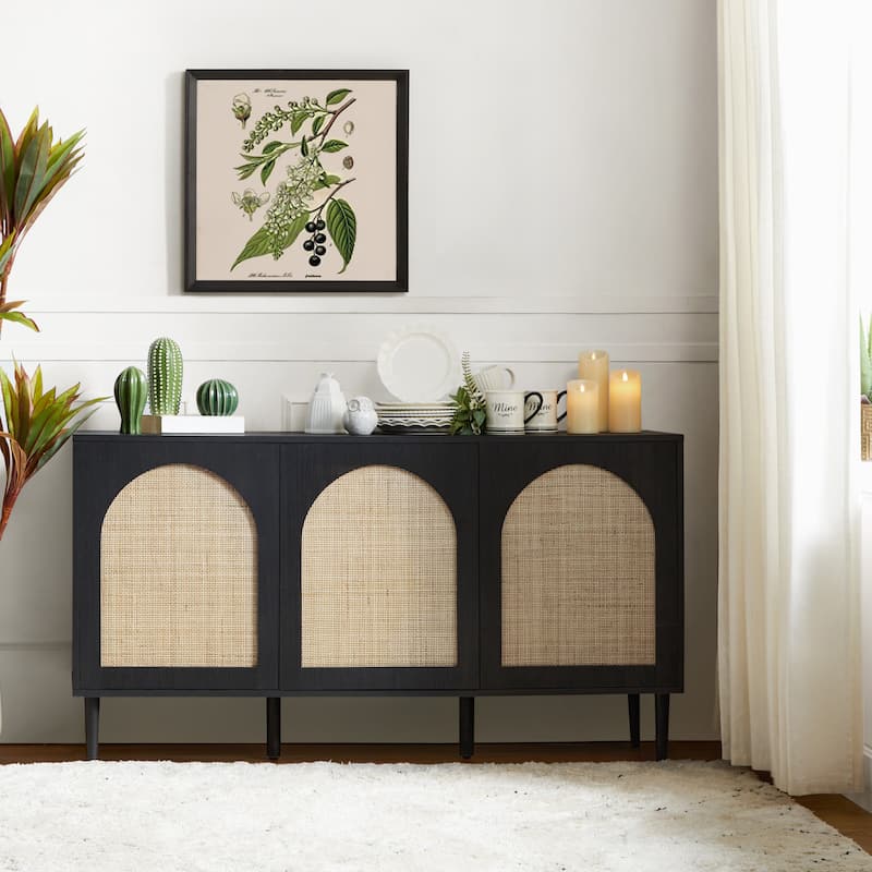Ulysses Farmhouse Storage Rattan Sideboard with Adjustable Shelves by HULALA HOME