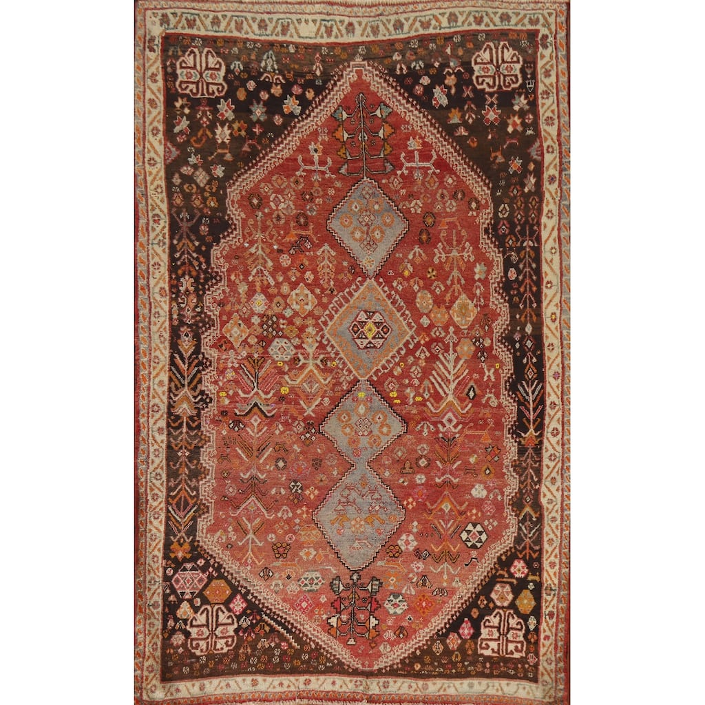 Shiraz Persian Vintage Area Rug Hand-Knotted Wool Carpet - 4'7"x 7'5"