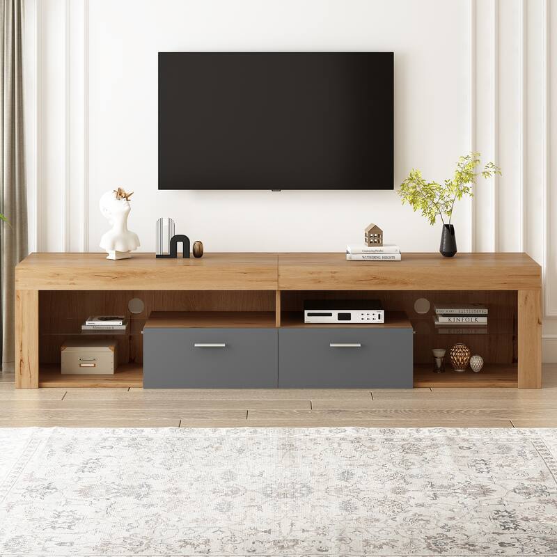 Freestanding TV Stands LED Light Entertainment Center, Media Console with 6 Storage Cabinets, TV Cabinet for TVs up to 80"