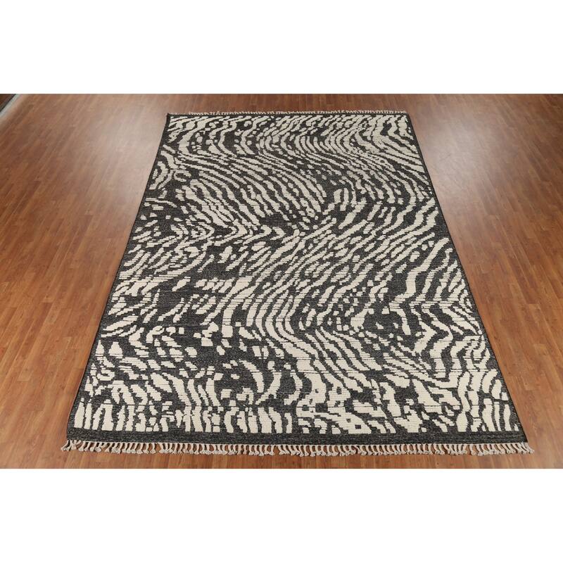 Moroccan Abstract Area Rug Hand-Knotted Wool Carpet - 8'10"x 12'6"