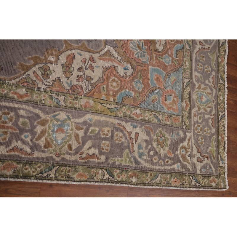 Purple Tabriz Vintage Persian Area Rug Handmade Wool Carpet - 7'11" x 11'1"