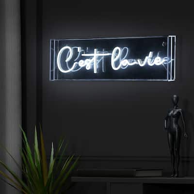 C'est La Vie 20" X 6" Contemporary Glam Acrylic Box USB Operated LED Neon Light, White by JONATHAN Y - 20" X 6"