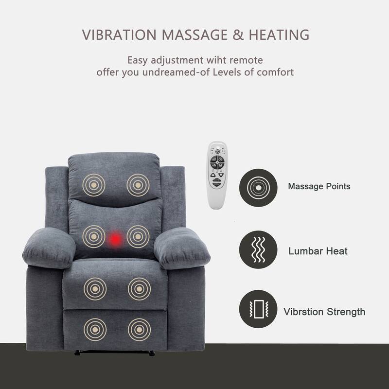 Velvet Power Recliner Chair with Massage and Heating System