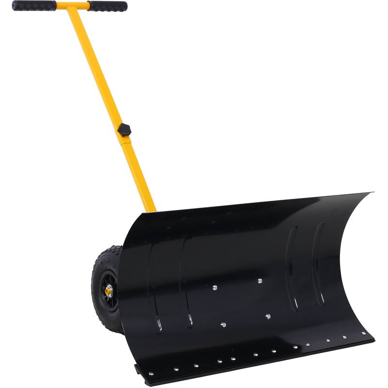 Anmytek Heavy Duty Snow Shovel Wheeled Driveway Sidewalk Pusher Winter Removal Tool - 29 in. W X 47 in. D X 16.5 in. H - 29 in. W X 47 in. D X 16.5 in. H