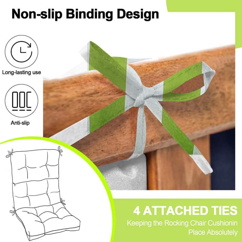 2 Pcs Set High Back Patio Chair Cushions, 44'' x 22''x 4''Tufted Rocking Chair Cushions, for Garden Porch Home Office Chair Use