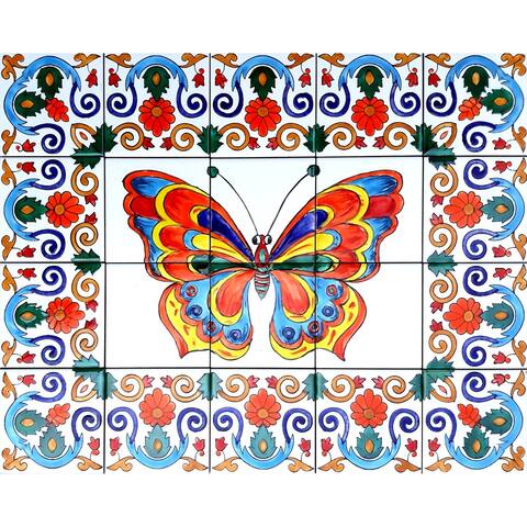 20in x 16in Artful Butterfly 20pc Mosaic Tile Ceramic Wall Mural