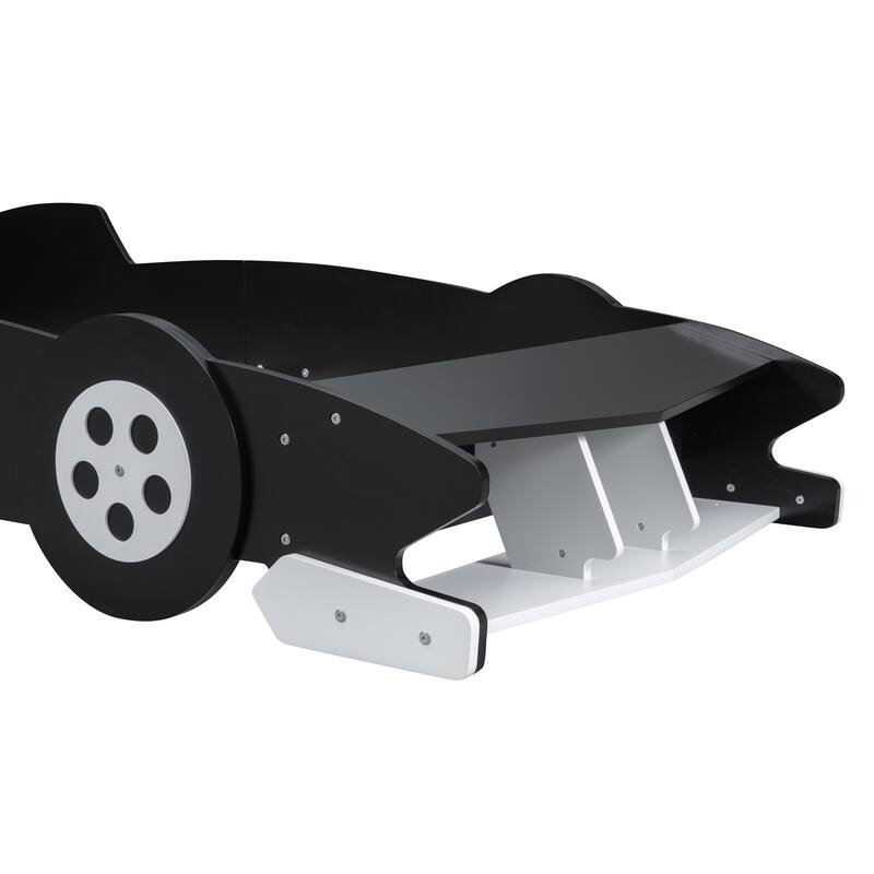 Black Twin Race Car-Shaped Platform Bed with Wheels - Kids' Speed Dream!