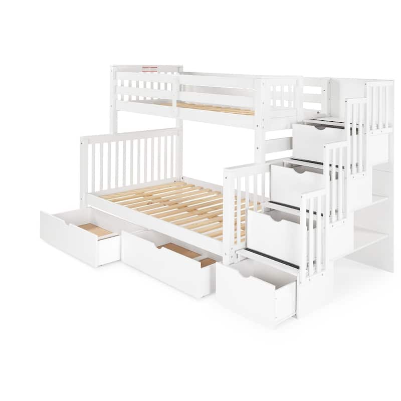 Taylor & Olive Trillium Twin over Full Stairway Bunk Bed, 2 Drawers
