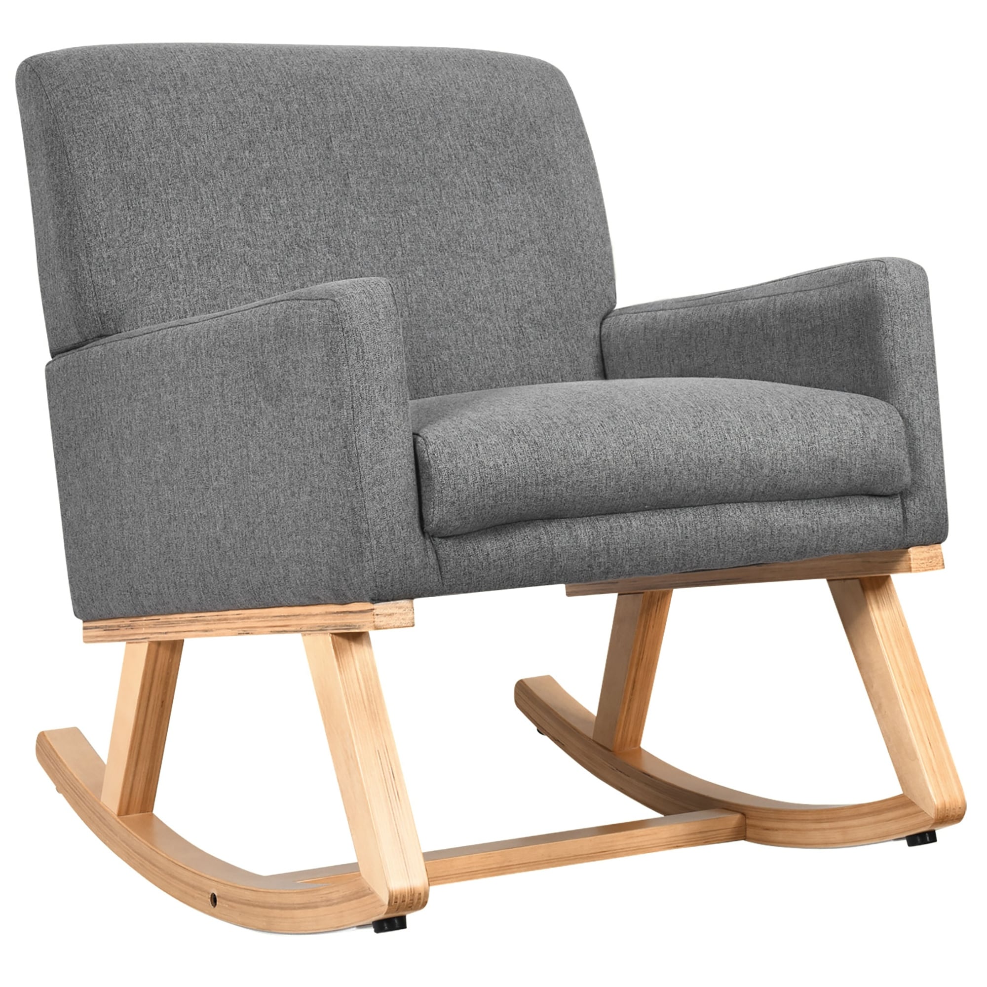 Costway Mid Century Rocking Chair Upholstered Armchair w Lumbar