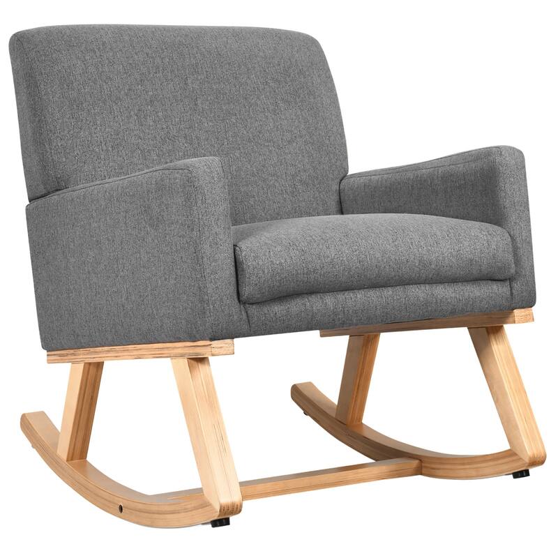 Costway Mid Century Rocking Chair Upholstered Armchair w/ Lumbar