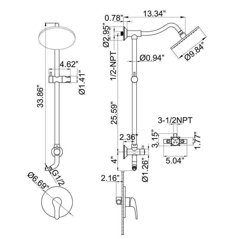 Wall Mount Shower Faucet with Hand Shower Brass Matte Black Complete Shower System with Slide Bar Valve Included