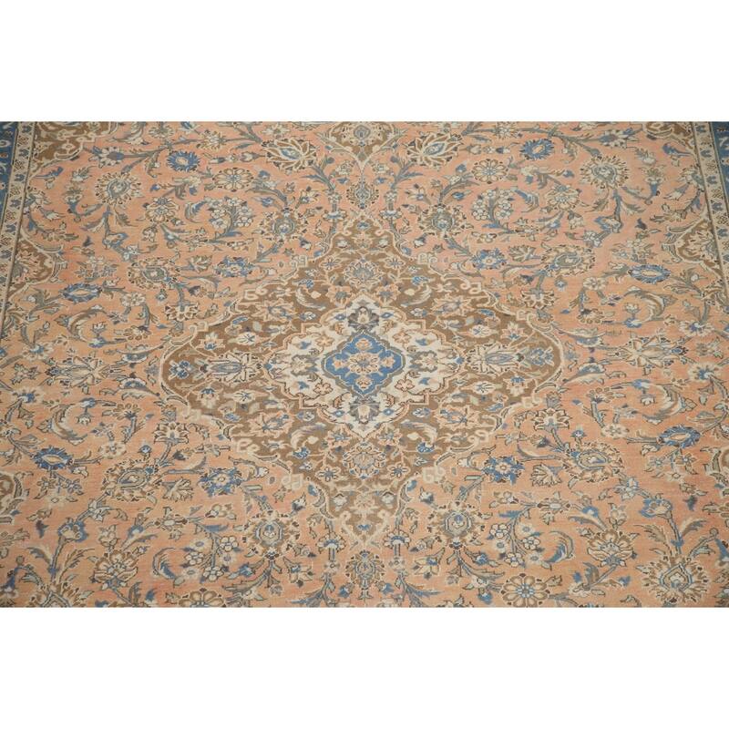 Hand Knotted Oriental 100% Wool Carpet Traditional Floral Pink Mashad Area Rug - 13' 2'' X 9' 9''