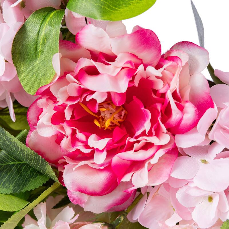 Glitzhome Pink Hydrangea, Peony & Cherry Wreath Garland