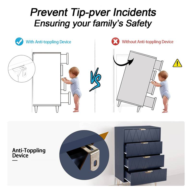 4 Drawers Chest Of Dresser Tall Storage Tower Cabinet with Metal Legs