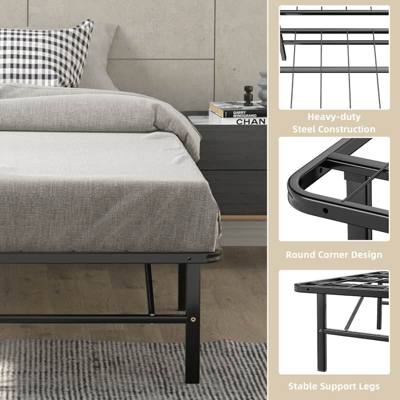 Gymax 14'' Twin/Full/Queen Size Metal Platform Bed Foldable Mattress