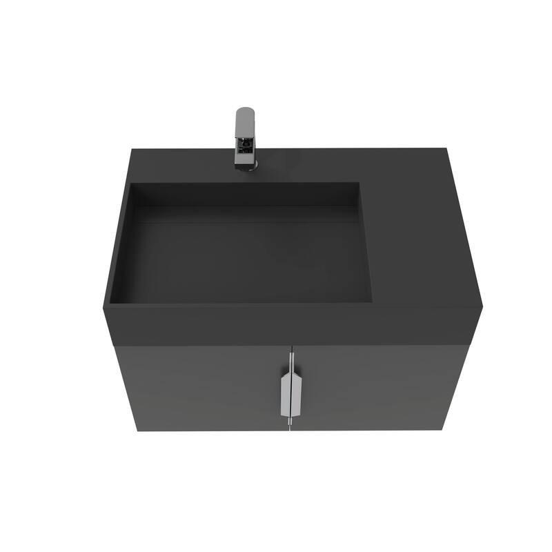 Amazon 30" Wall Mounted Bathroom Left Basin Vanity Set w/ Black Top
