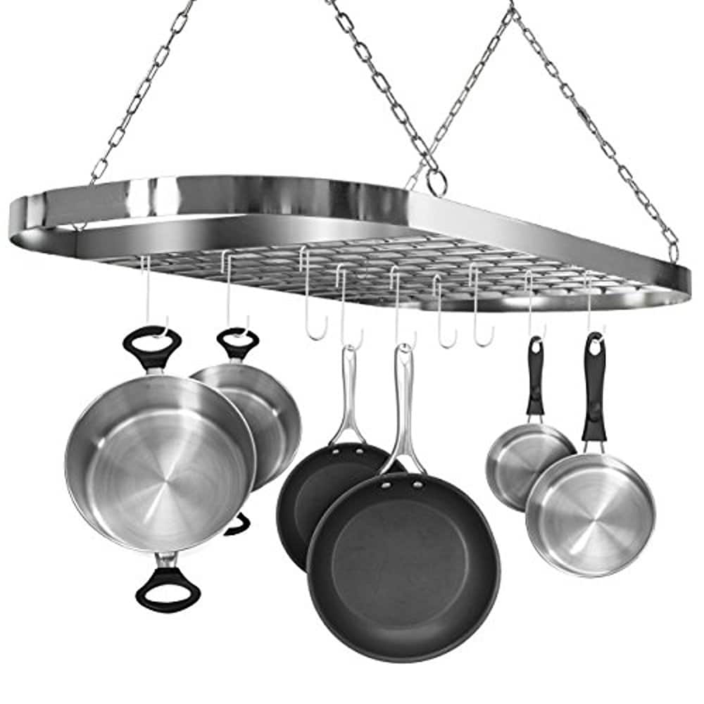 Ceiling mounted Pot Rack with Hooks - Chrome