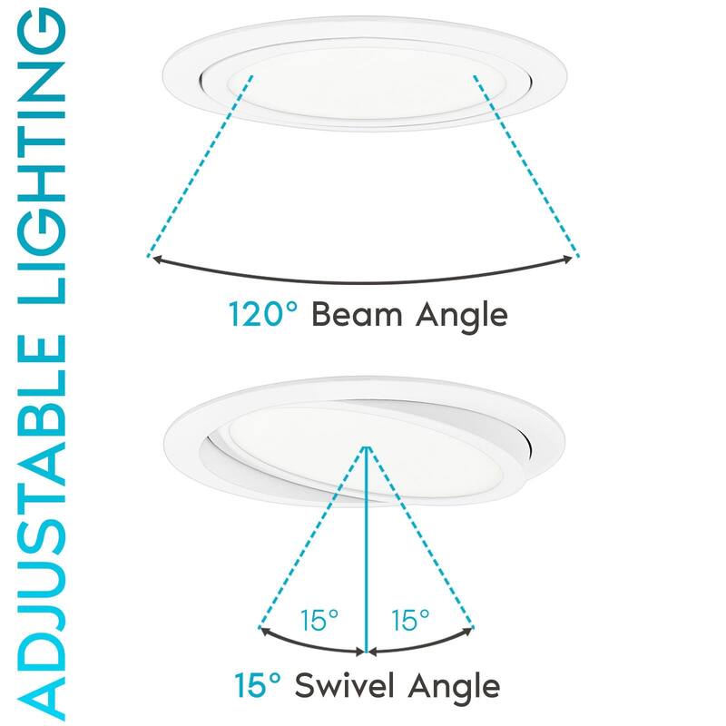 Luxrite 6 Inch Gimbal LED Recessed Lighting, 5 CCT 2700K-5000K, 1400 Lumens, Dimmable, 15W, Wet Rated, ETL Listed 6-Pack
