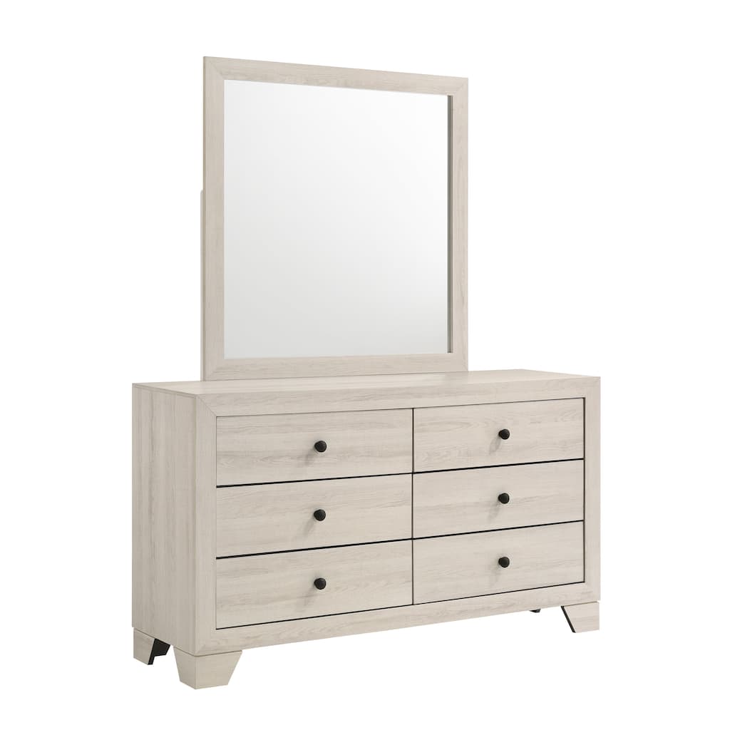 Cuzzy Wide Dresser and Mirror Set with 6 Drawers, White Wood