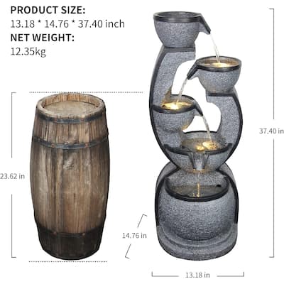 Water Fountain Outdoor 37.4''H Modern Garden Fountains Decor with LED Lighting Resin Indoor Waterfall for Garden