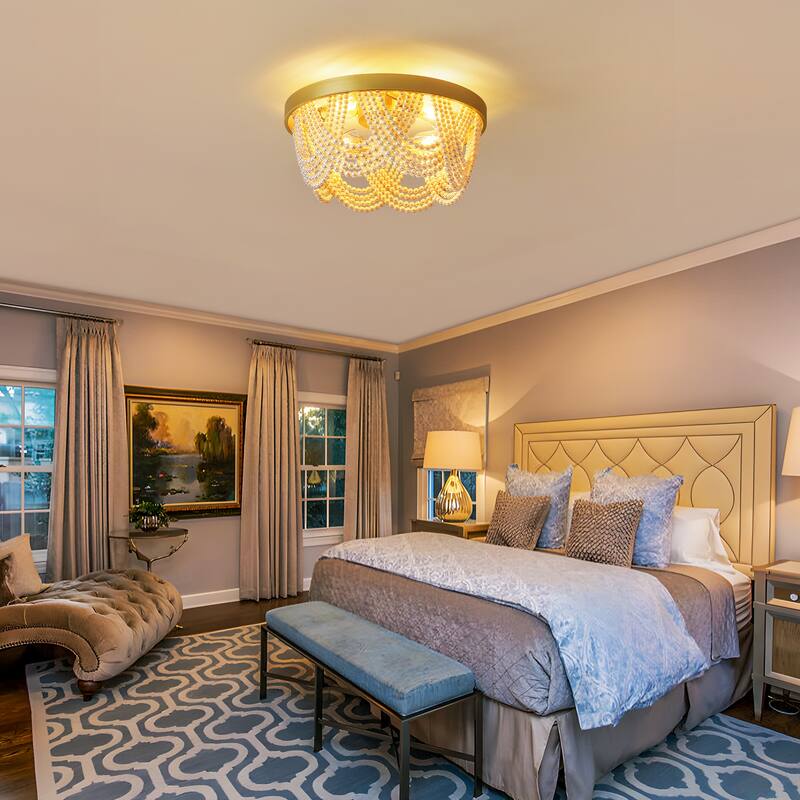 20'' Boho Crystal Ceiling Fans with Lights Flush Mount