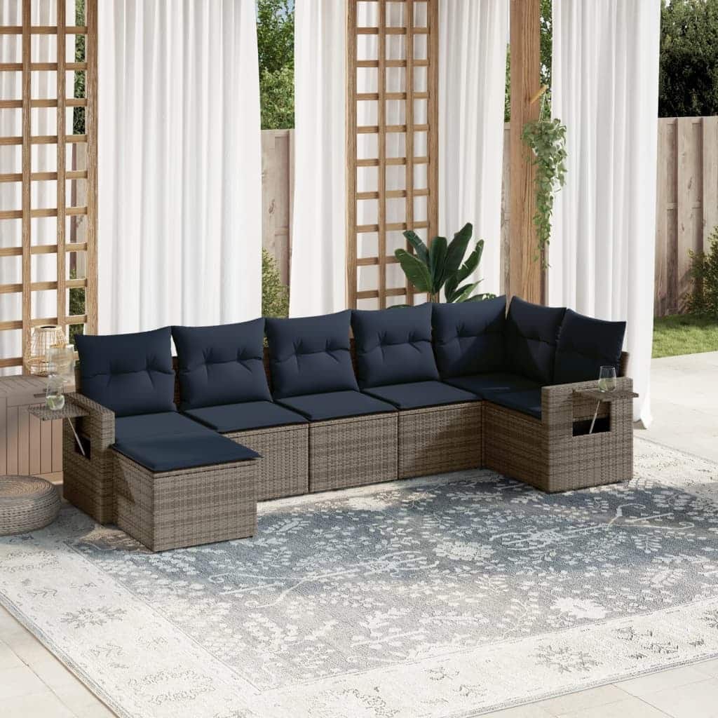 vidaXL Patio Sofa Set with Cushions Outdoor Conversation Furniture Poly Rattan - 24.4 x 24.4 x 27.2