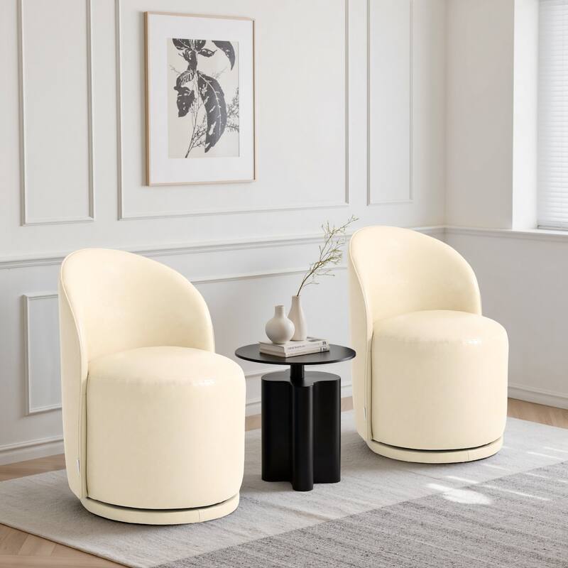 UIXE 2 Set Modern Upholstered Swivel Armless Side Dining Chairs - Cream/Faux Leather