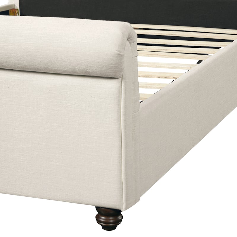 Christopher Knight Home - Modern Linen Upholstered Bed Frame with Solid Wood Legs and a Robust Headboard and Footboard