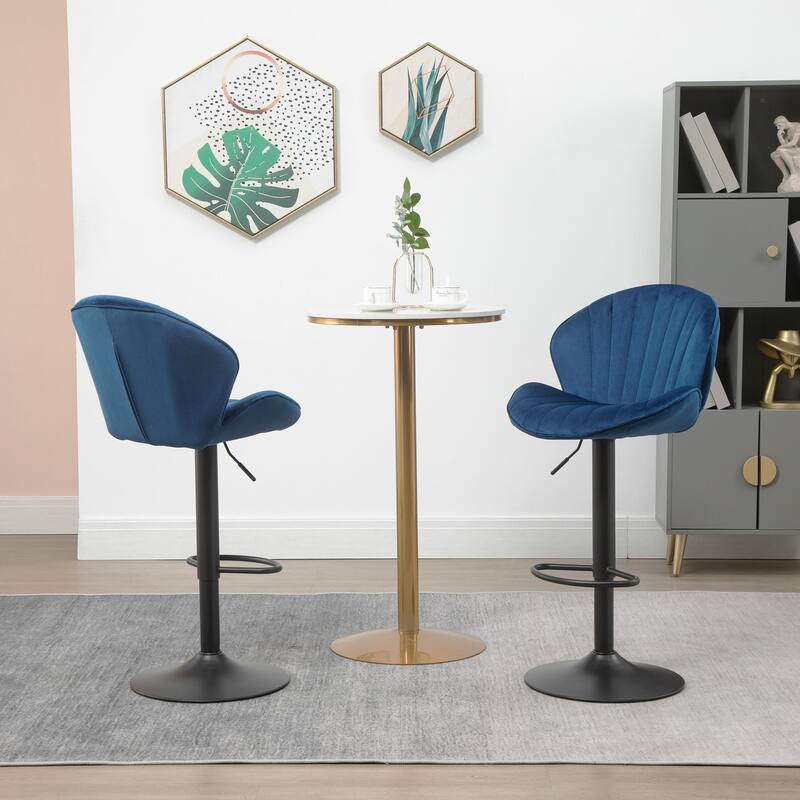 2 Adjustable Barstools with Back and Footrest, Counter Height Bar Chairs - N/A