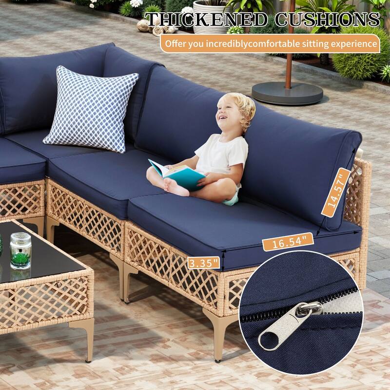 8 Pieces Wicker Outdoor Conversation Set with Fife Pit Table