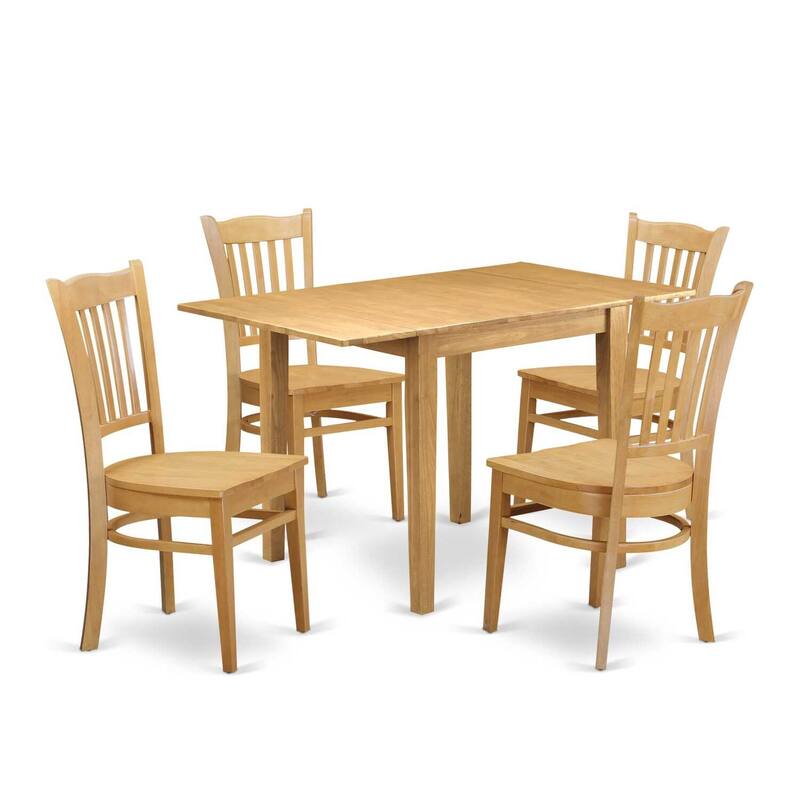 5-Piece Natural Oak Finish Solid Wood Top - Dining Room Set - Seats 4