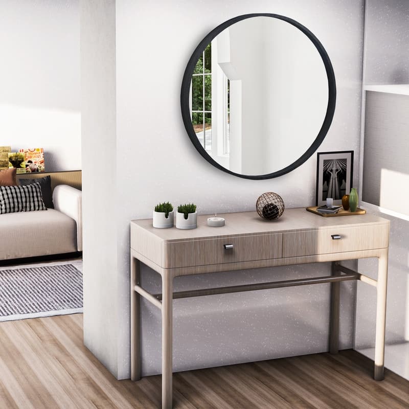 Classic Wooden Frame Farmhouse Round Wall Mirror