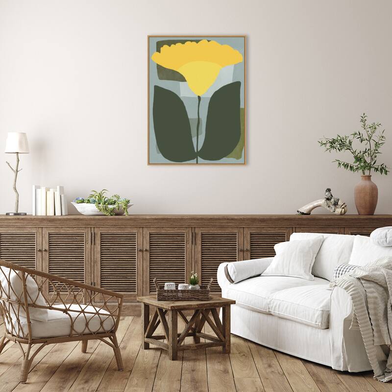 Big yellow bloom by Little Dean Framed Canvas Wall Art Print - Sylvie Maple