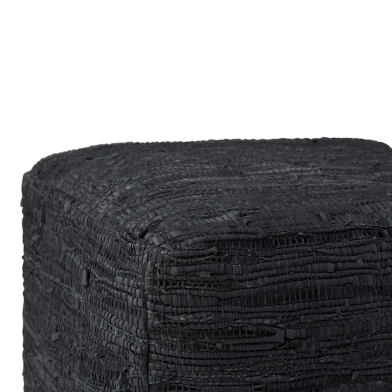WYNDENHALL Garcia Boho Square Pouf in Woven Genuine Leather