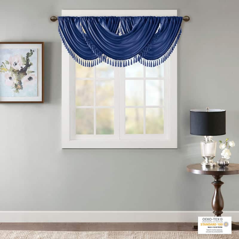 Madison Park Juline Faux Silk Waterfall Embellished Valance - 38 x 46"