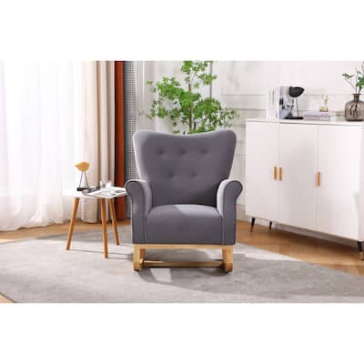 Mid Century velvet Fabric Rocker Chair with Wood Legs and for Livingroom Bedroom