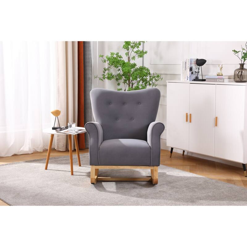 Nursery Rocking Chair with High Back, Modern Baby Room Rocker with Padded Seat, Comfortable Fabric Armchair