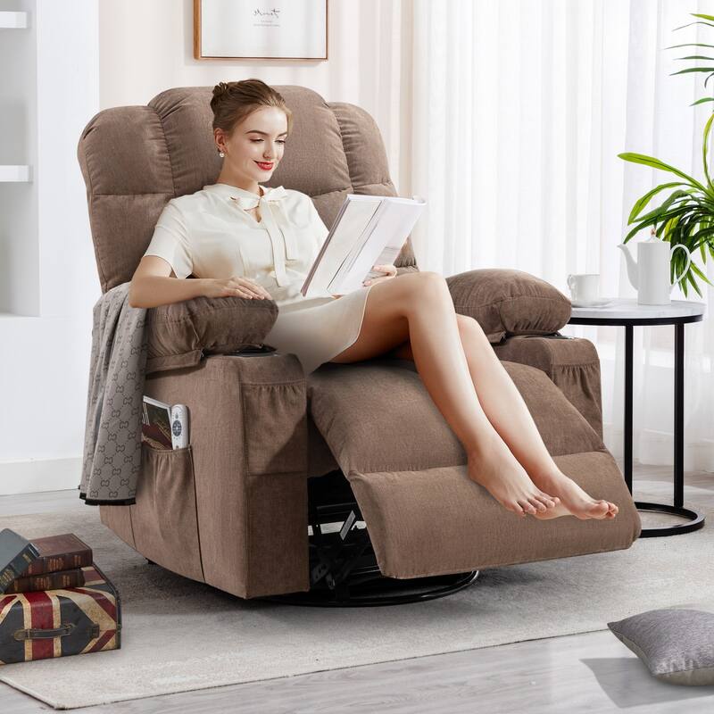 Oversized Massage Rocking Recliner for Living Room - Brown