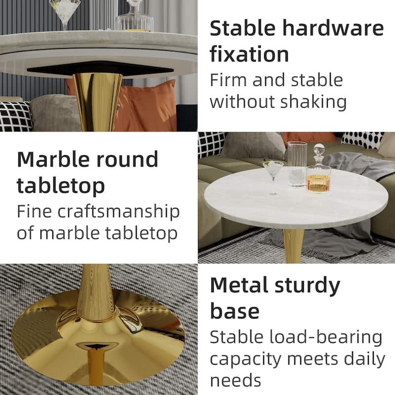 27.6" Mid-Century Modern Style Dining Table, Accommodates 2-4 People, Featuring A Round White-Veined Marble Tabletop