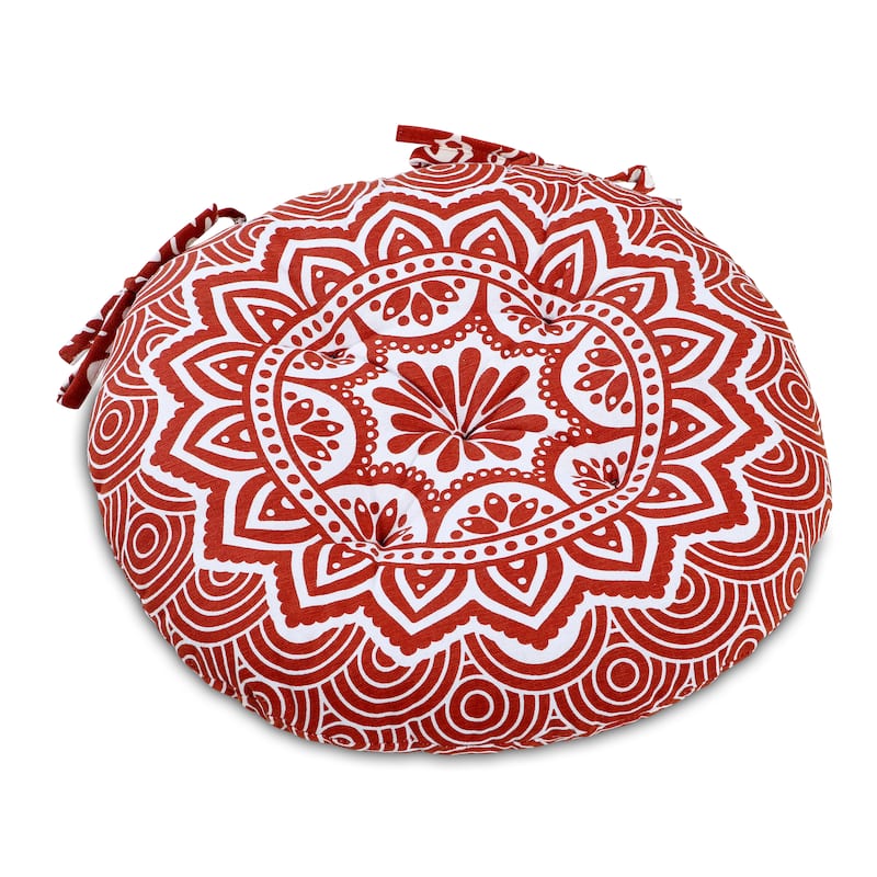 Handmade Cotton Mandala Tuffted Round Chair cushion pads 15''x15'' (Set of 2) with Ties for armchairs Dining Office chair