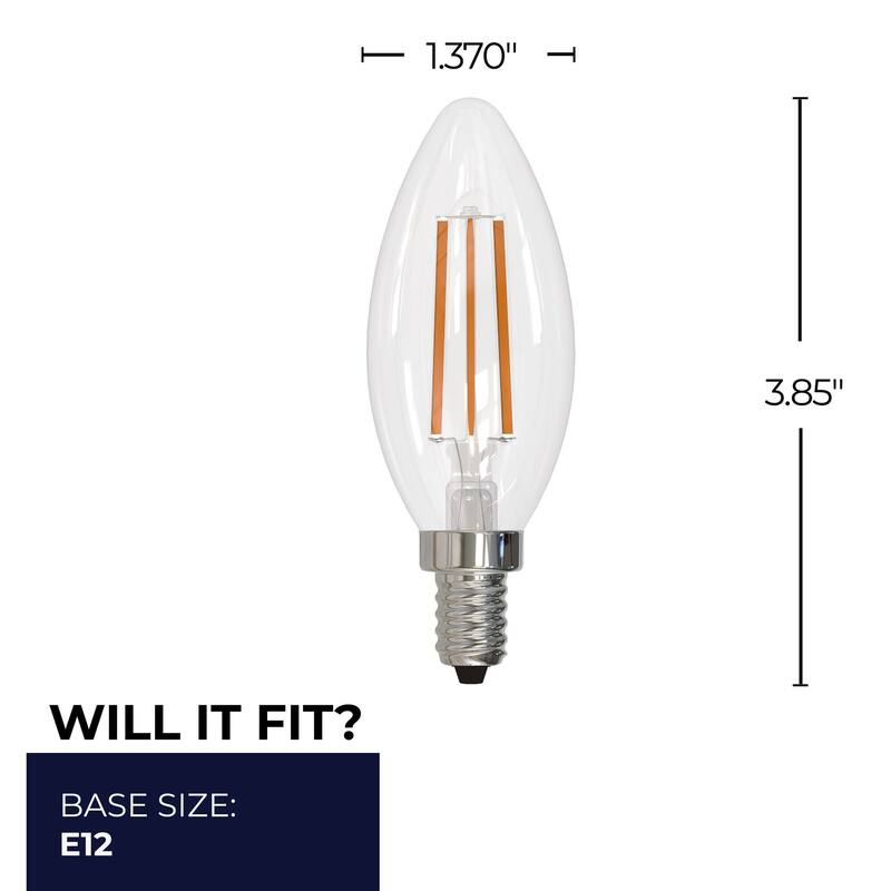 Bulbrite LED Filament Pack of (4) 6.5 Watt Dimmable B11 Light Bulbs with a Clear Finish and Medium (E26) Base - Warm White Light