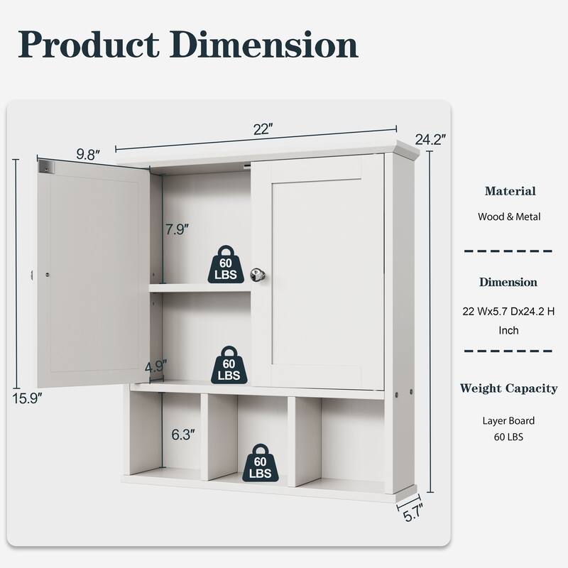 Futzca Bathroom Cabinet Wall Mounted, Storage Cabinet with Doors and Shelves