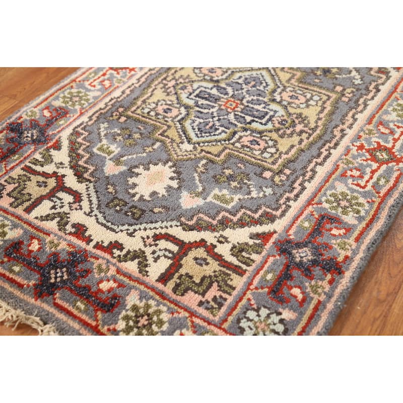 Hand Knotted Oriental 100% Wool Carpet Traditional Medallion Greys & Charcoal Heriz (serapi) Area Rug - 3' 0'' X 2' 0''