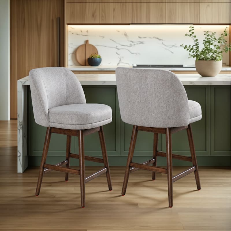 Sadie Modern Swivel Bar Stool, Upholstered Counter Height Chair with Solid Wood Frame