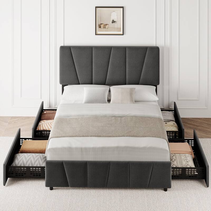 Platform Bed Frame with 4 Storage Drawers and Headboard