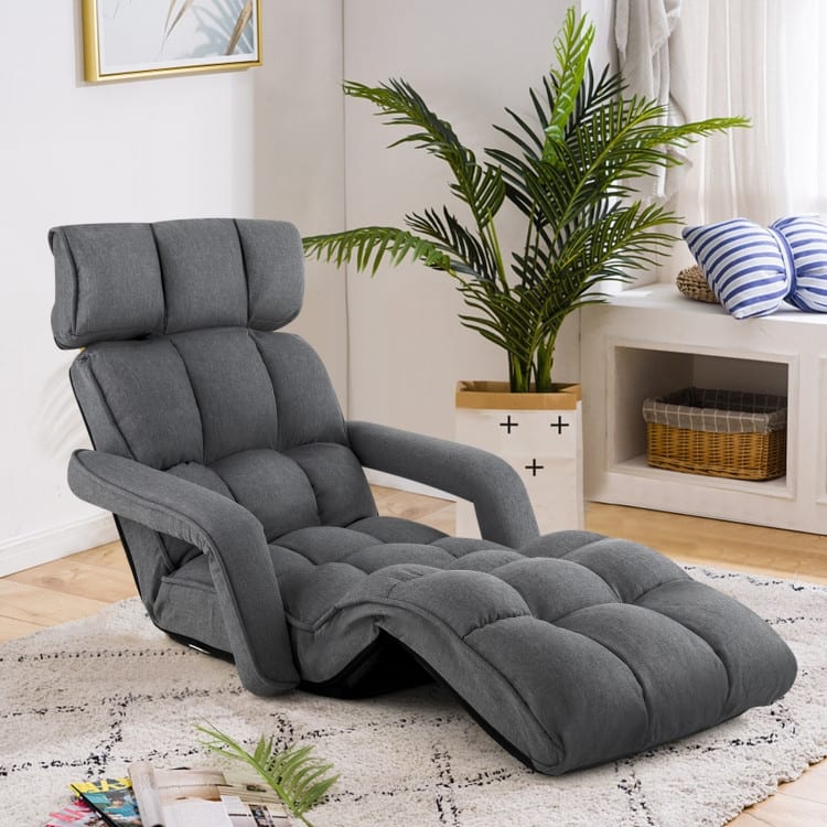 6-Position Adjustable Floor Chair with Adjustable Armrests and Footrest - 77" x 28.5" x 7.5"